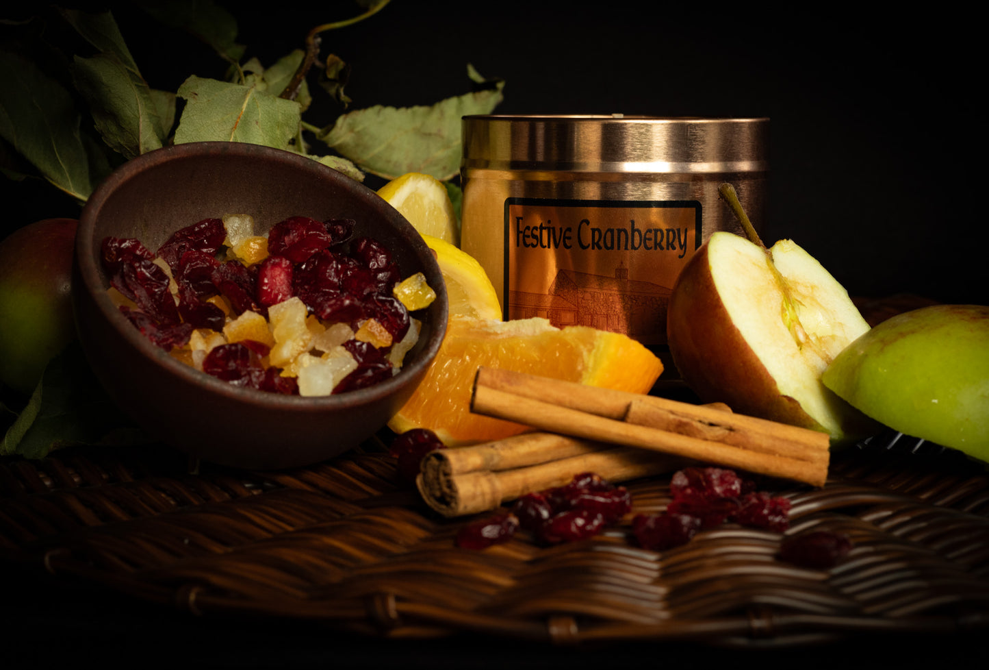 Festive Cranberry Irish Soy Wax Candle, rose gold tin candle. Christmas Candle.